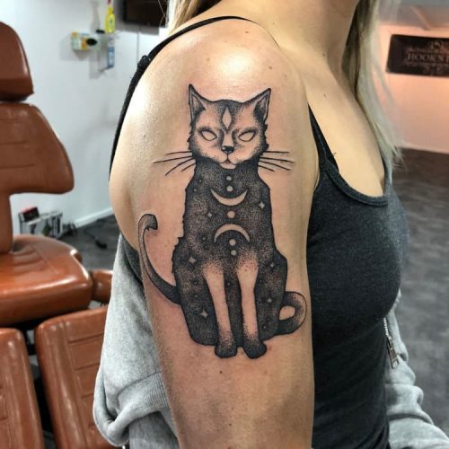 Dotwork kat tattoo