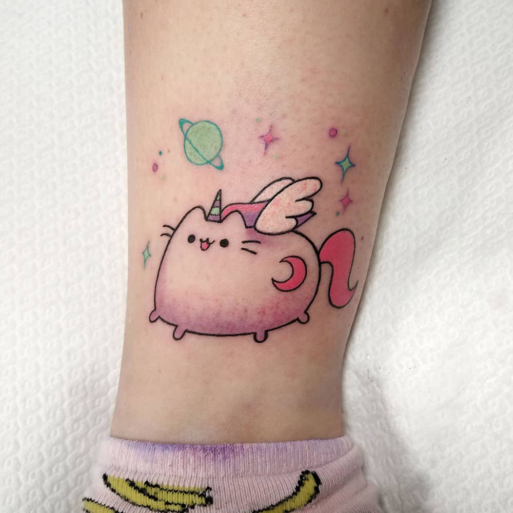 Pusheen cat unicorn tattoo
