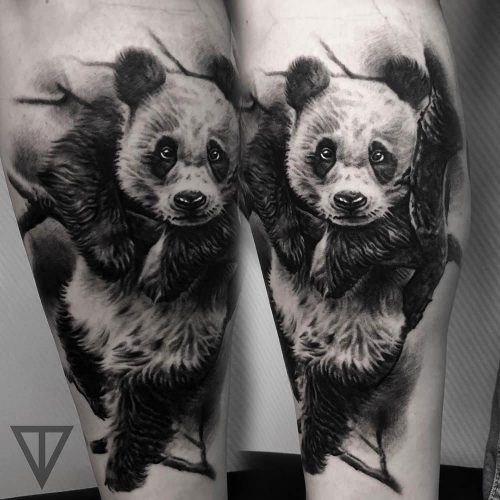 Black and grey pandaberen tattoo Roman Vainer