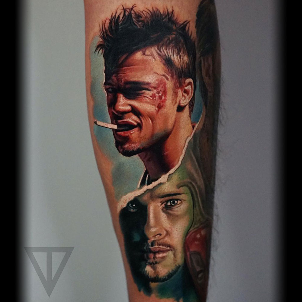 Brad Pitt Fightclub kleuren tattoo Roman