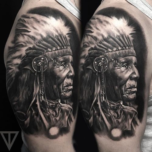Indian chief indianenhoofd tattoo Roman Vainer