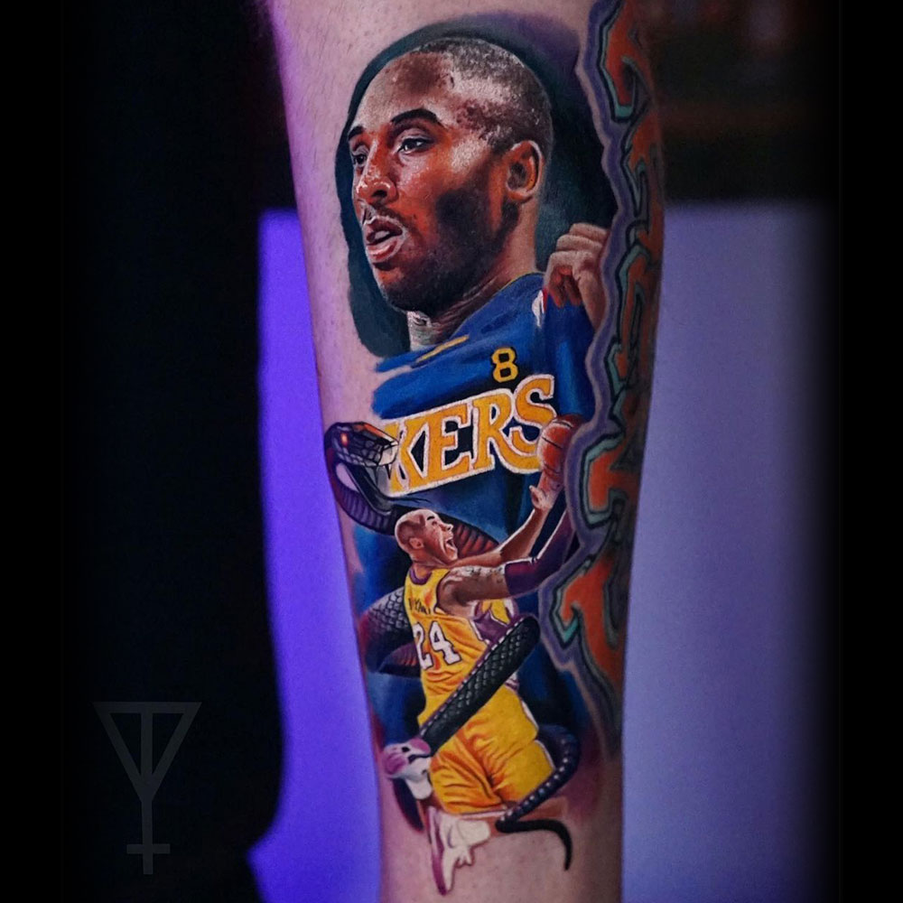 Kobe Bryant LA Lakers full color tattoo Roman
