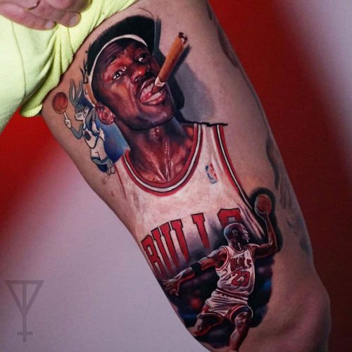 Michael Jordan nummer 23 Chicago Bulls kleuren tattoo Roman Vainer