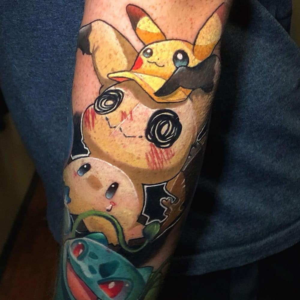 Pikachu Pokemon kleuren tattoo Cheeseburger Champion