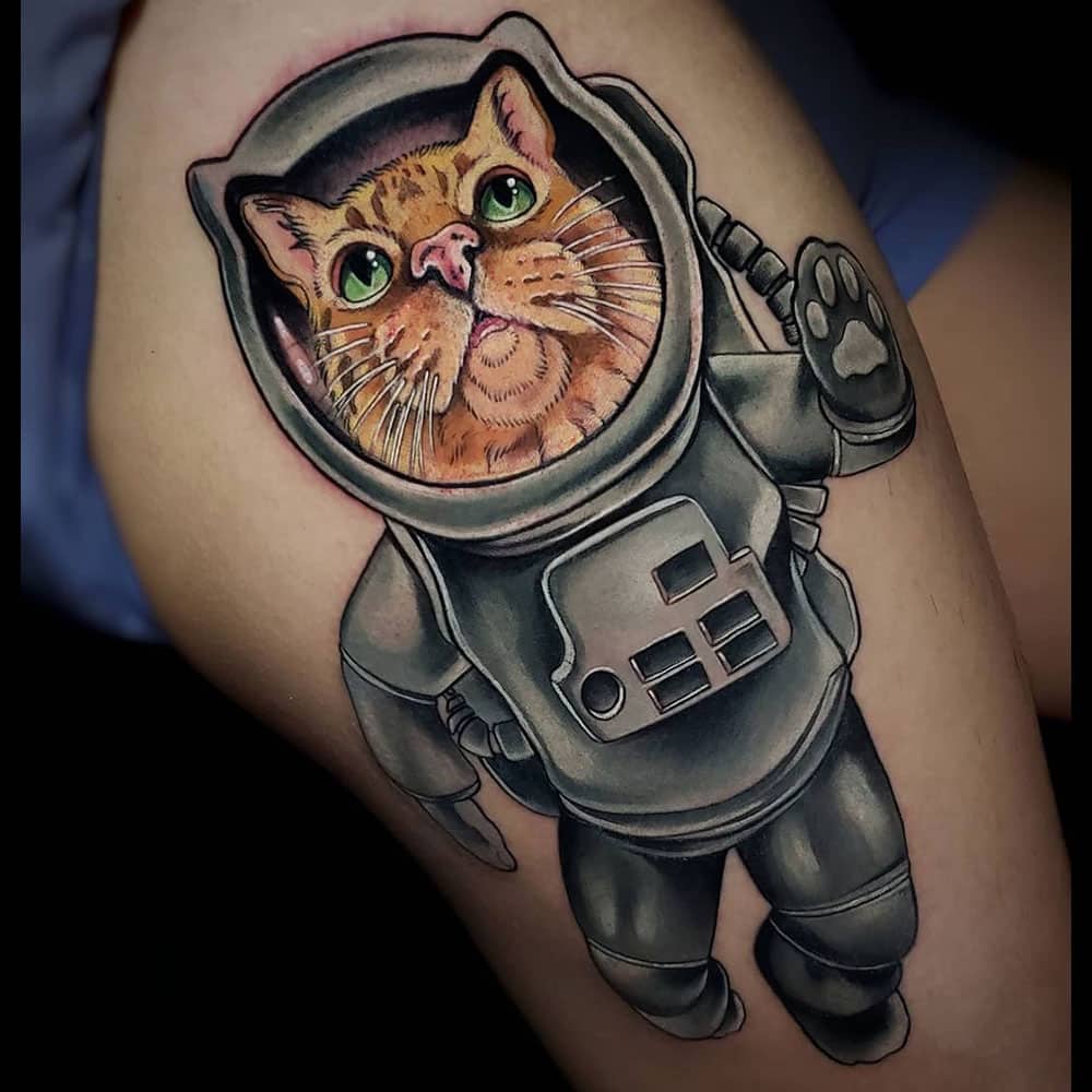 Spacecat ruimte kat kleuren tattoo Molly