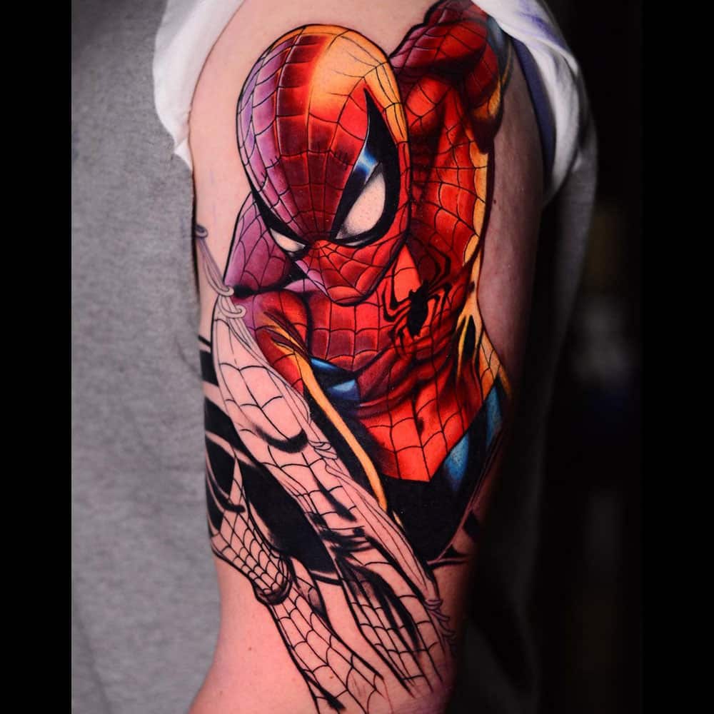 Spiderman kleuren tattoo marvel Ben Ochoa