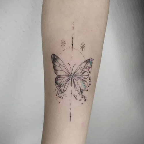 Fineline vlinder tattoo dotwork tattoo Fernando