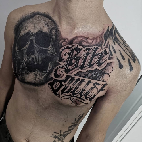 Bite the bullet freehand lettering tattoo Lorenzo