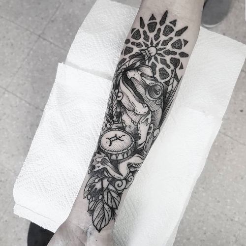 Blackwork dotwork kikker mandala tattoo Jona