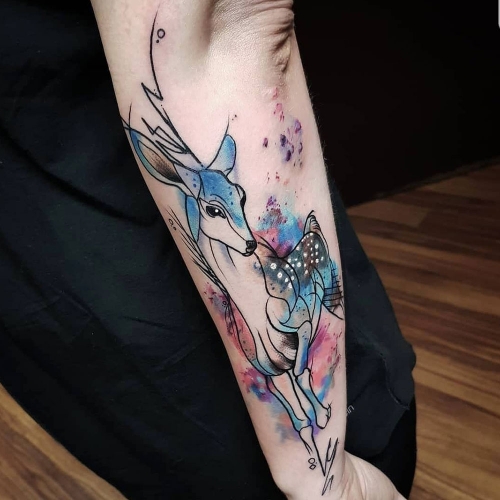 Watercolor hert tattoo Jona