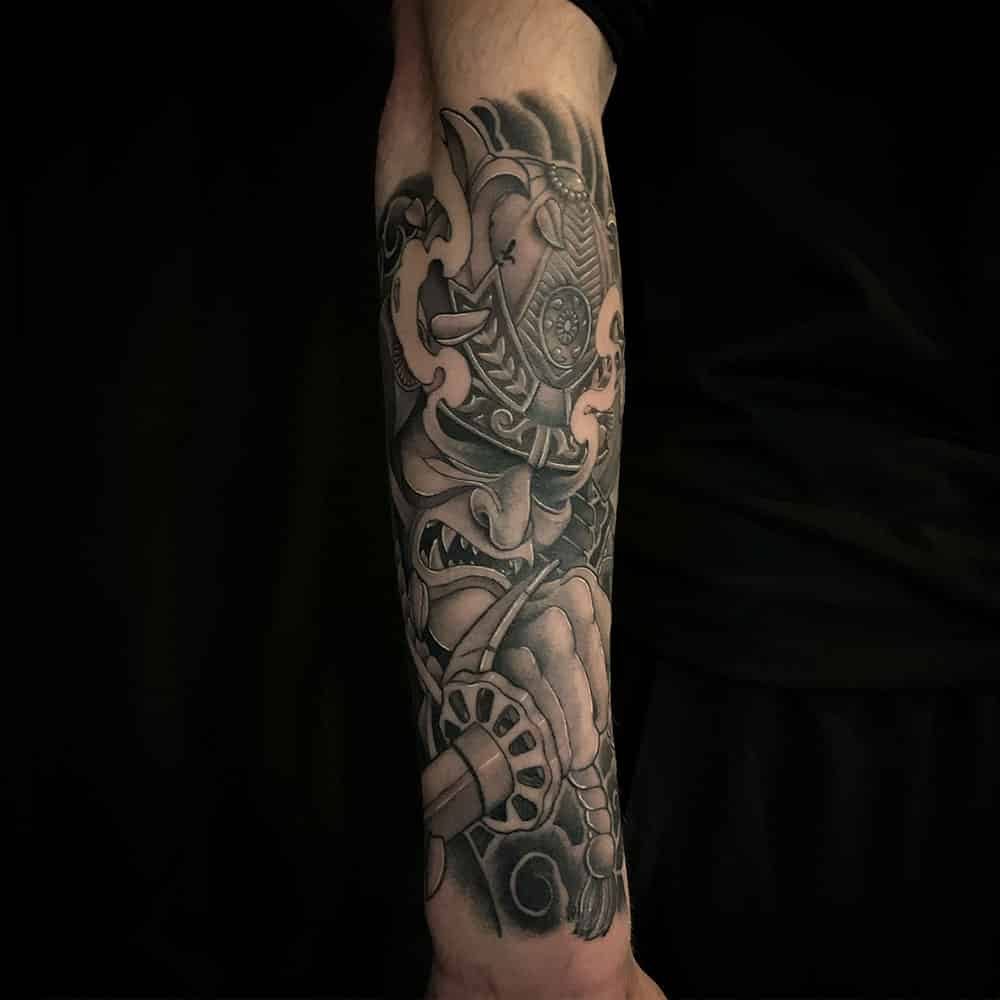 Japanse samurai black and grey tattoo Guus