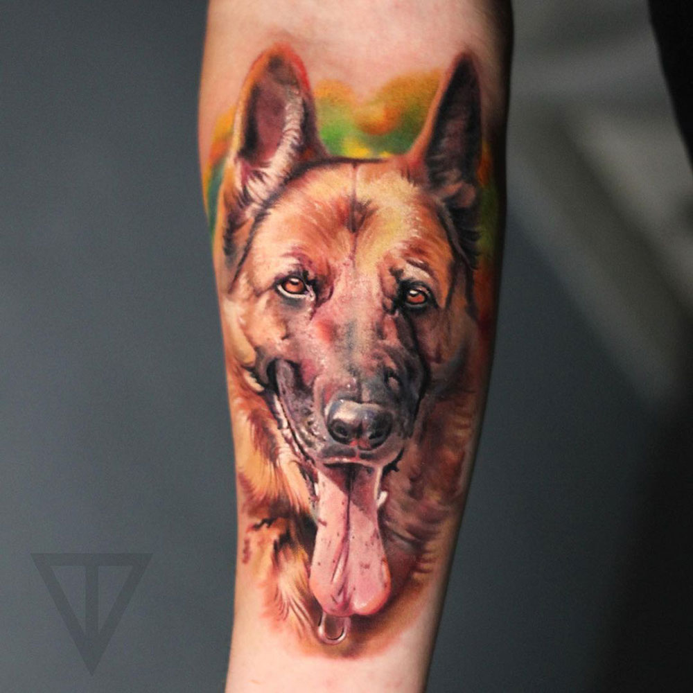 Full color honden huisdier tattoo Roman Vainer