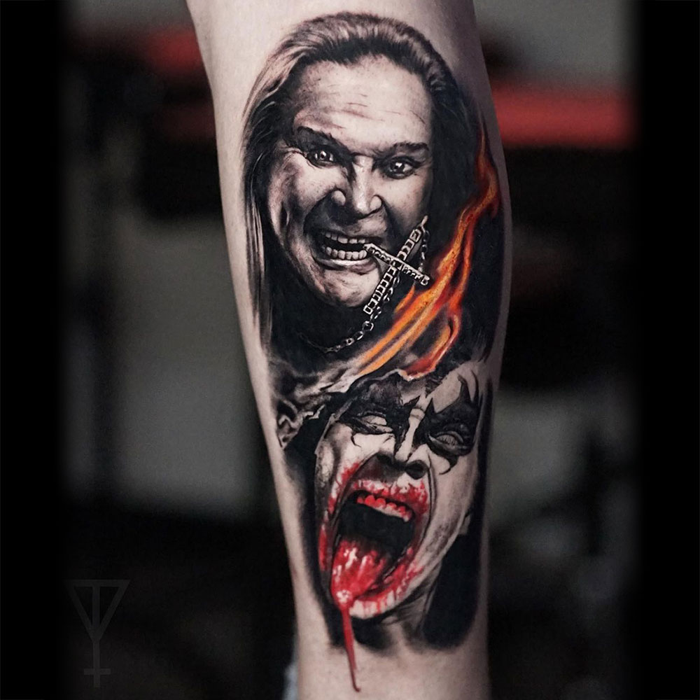 Ozzy Osbourne portret realisme tattoo Roman Vainer