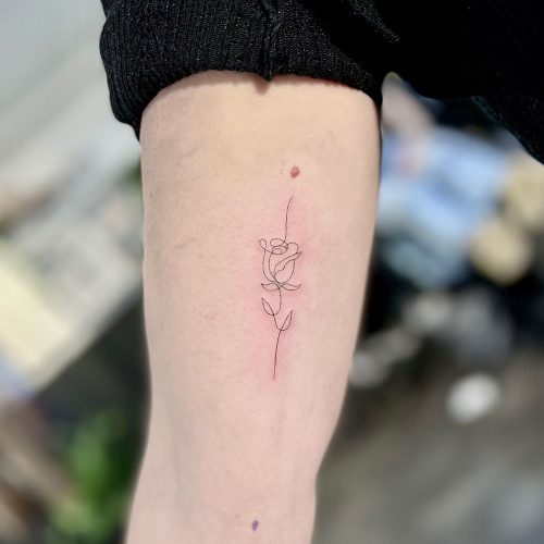 Fineline roos fijne lijn tattoo Roza