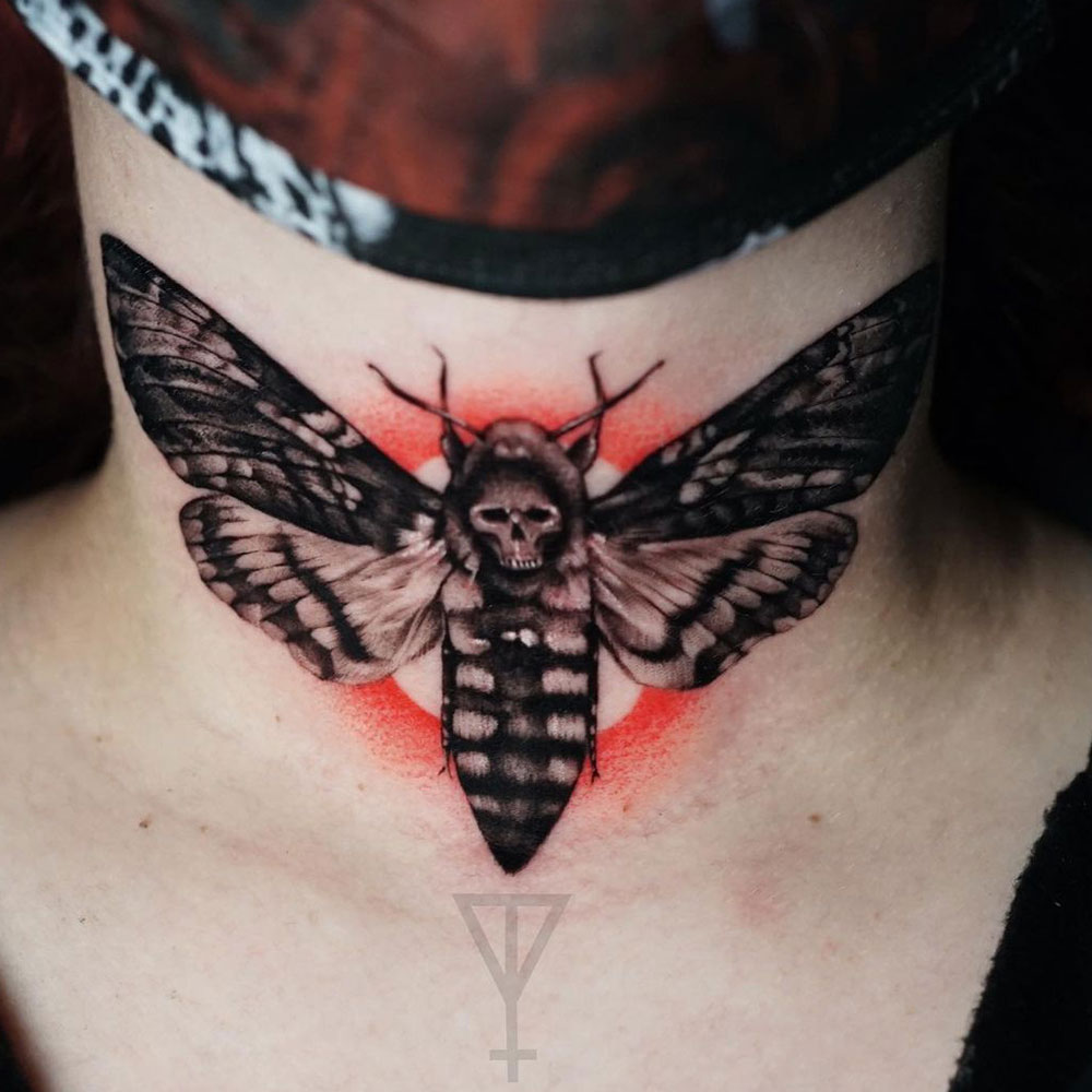 Full color death moth doodshoofdvlinder tattoo Ekaterina Vainer